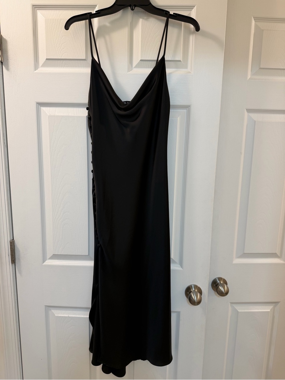 Zara Black Slip Midi Dress with Cowl Neck